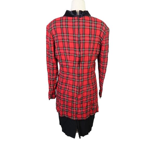 Vintage 80s Just In Thyme Red and Black Plaid Knee Length Dress 12 - Picture 4 of 6